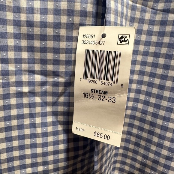 Michael Kors Regular Fit Airsoft Stretch in Checked Blue & White with White dots - Picture 9 of 15